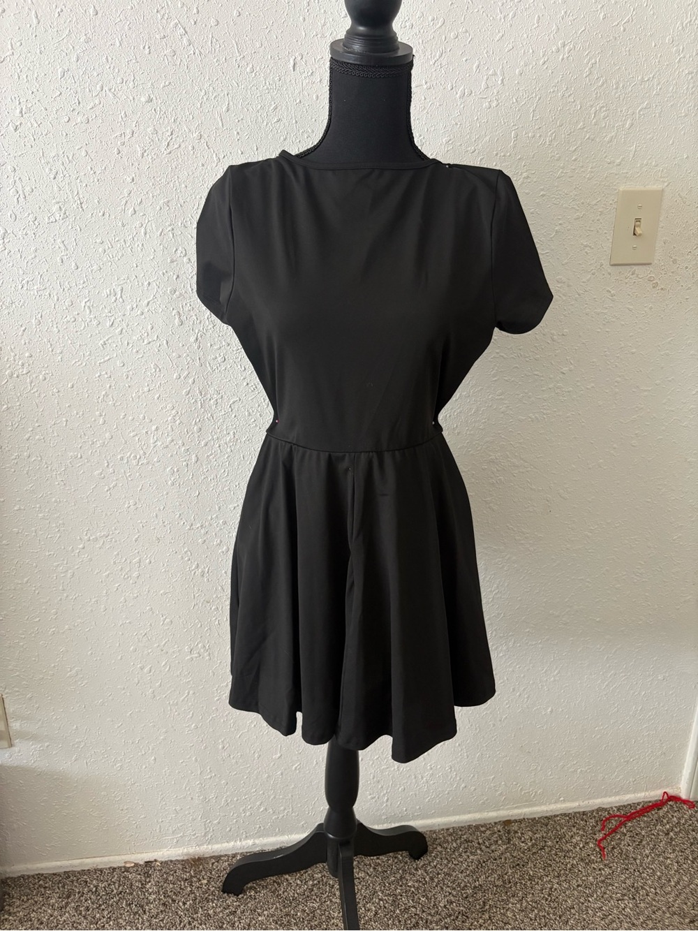 SHEIN Black Short-Sleeve Fit & Flare Mini Dress